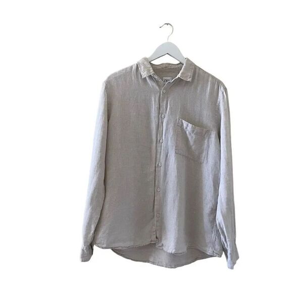 Zara Unisex Linen Relaxed Fit Button Down Long Sleeves Cream Ivory SZ L #1165 - Picture 1 of 13